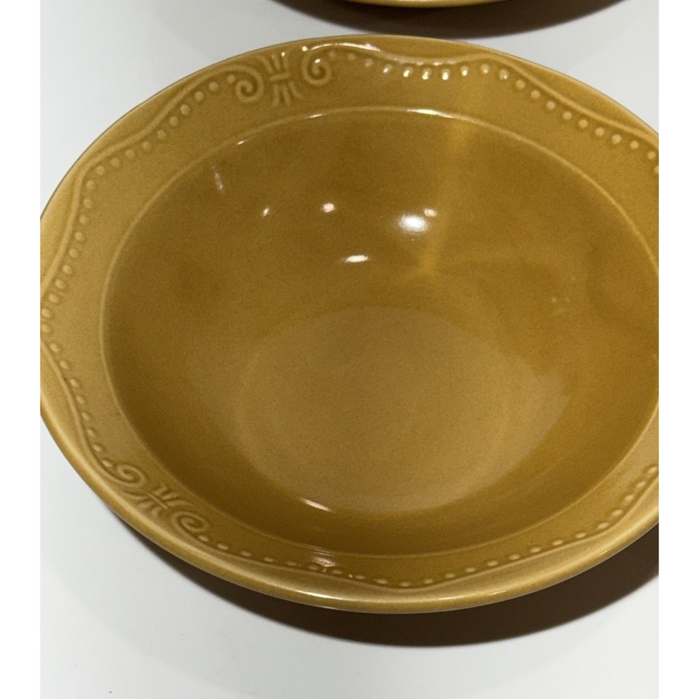 ISABELLA By Kennex Set of 6 Cereal Dessert Bowls Mustard Embossed Scroll Dot Rim